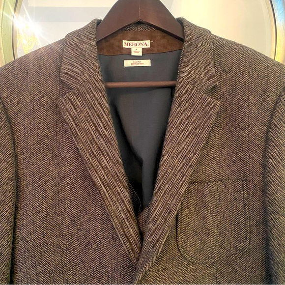 Merona 2 Piece Men’s Brown Tweed Sport Coat Blazer Slim & Matching Vest | Medium - Picture 2 of 11
